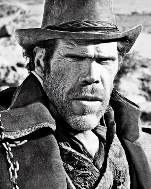 Image similar to film still close up shot of ron perlman in the movie a fistful of dollars. photographic, photography