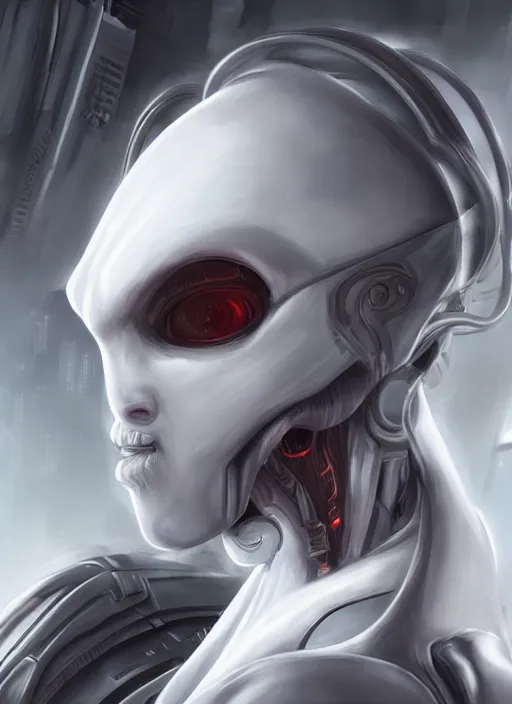 Prompt: a white cast futuristic xenomorph humanoid woman portrait with prety face, futuristic digital painting, cyberpunk, 8 k,