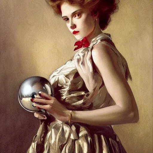 Image similar to painting skull portrait young woman holding a balloon, intricate, elegant, highly detailed,, art by jc leyendecker and singer sargent