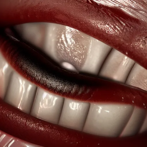 Image similar to human eye inside mouth, extreme closeup, macro shot, hyperrealistic, extreme detail, ray tracing, octane render