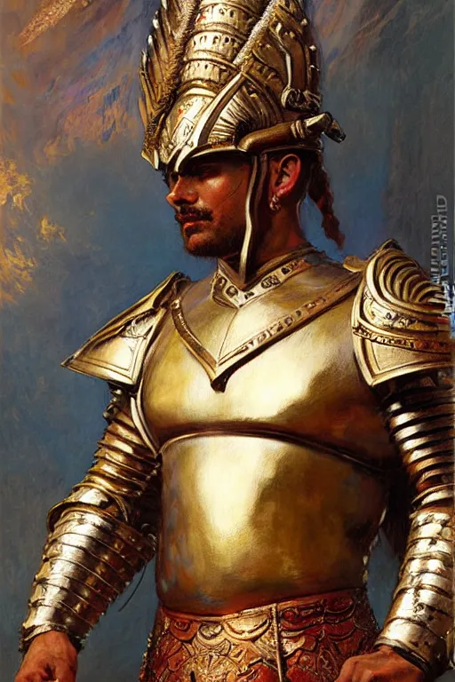 Image similar to male wearing armor, hinduism, painting by gaston bussiere, greg rutkowski, j. c. leyendecker, tom of finland