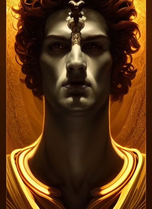 Image similar to symmetry!! portrait of hades, greek mythology, ancient greece, underworld, intricate, highly detailed, dark lighting, digital art, digital painting, artstation, sharp focus, illustration, art by artgerm and greg rutkowski and alphonse mucha, 8 k