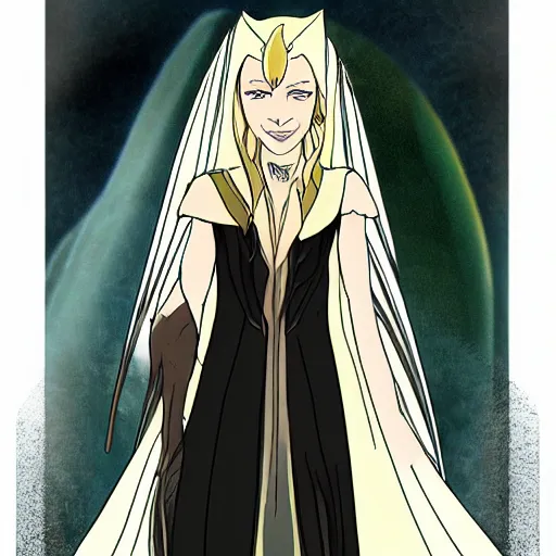 Prompt: cate blanchett as galadriel in anime style