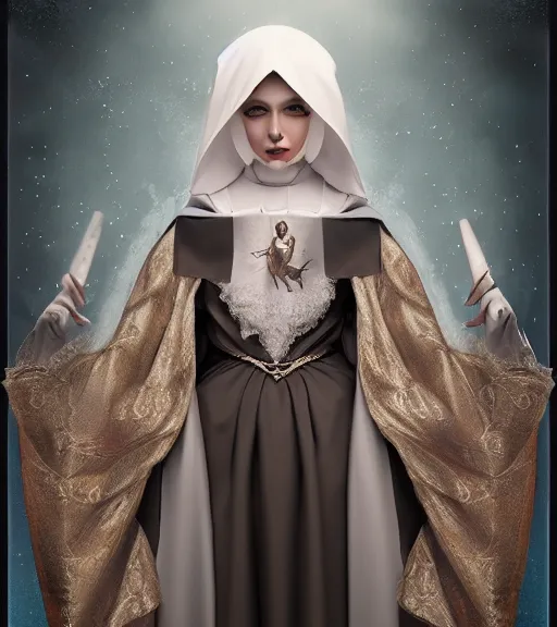 Image similar to beautiful female character inspired by venice carnival and nun | | digital artwork made by greg rutswork, anna dittmann and lois van barlee, symmetrical, anatomically correct