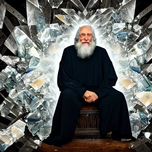 Image similar to old wizard surrounded by crystal shards, 8 k photography