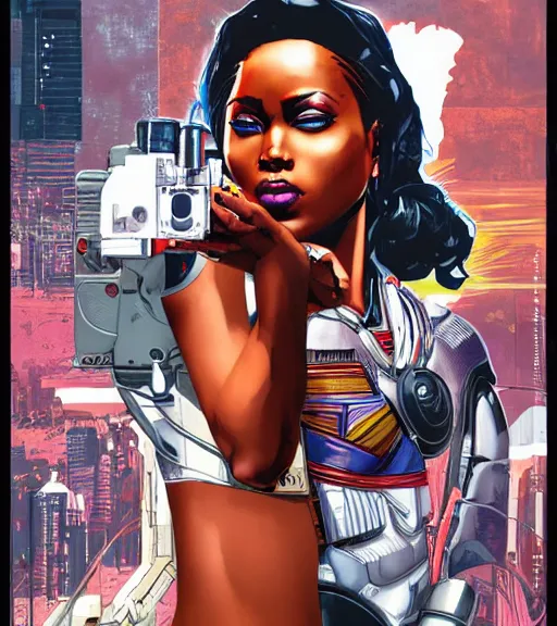 Image similar to african female android, by MARVEL comics and Sandra Chevrier, 4k