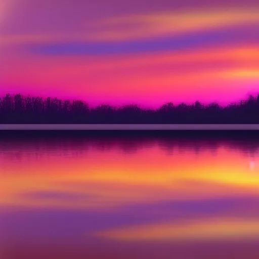 Image similar to Purple haze over a lake at night. Award-winning digital art, trending on ArtStation