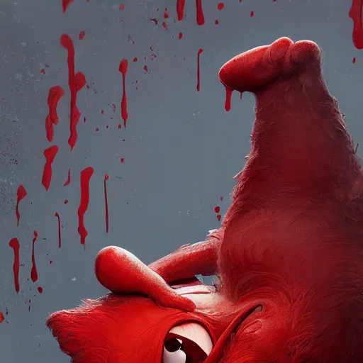 Prompt: elmo in a pool of blood murdered by ernie, au naturel, hyper detailed, digital art, trending in artstation, cinematic lighting, studio quality, smooth render, unreal engine 5 rendered, octane rendered, art style by klimt and nixeu and ian sprigger and wlop and krenz cushart