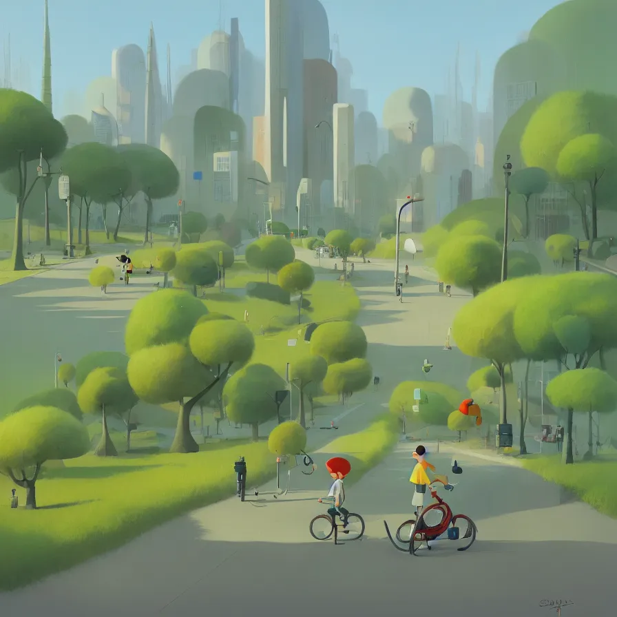 Image similar to goro fujita ilustration a city with green areas, parks and roads, painting by goro fujita, sharp focus, highly detailed, artstation