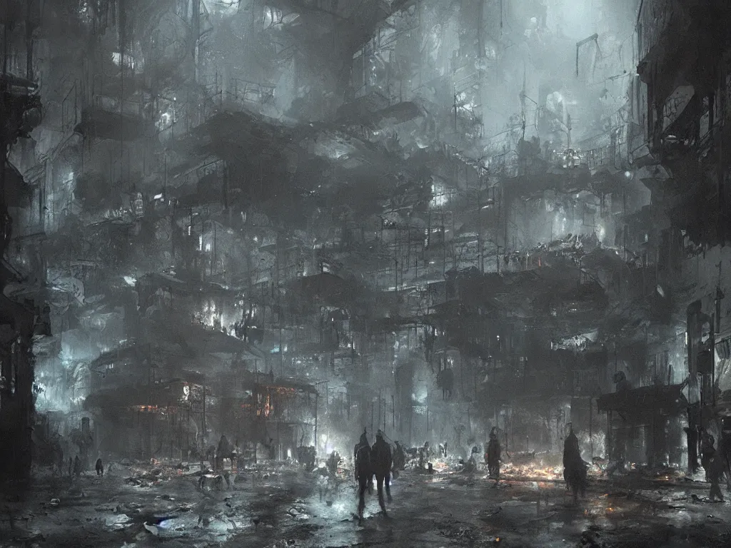 Image similar to detailed hell scene with people suffering and ghost, volumetric lighting, painting by jeremy mann