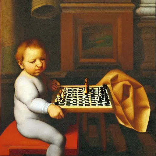 Image similar to baby playing chess by raphael