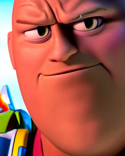 Image similar to Film still close-up shot of Dwayne Johnson as Buzz Lightyear in the movie Toy Story 3. Photographic, photography