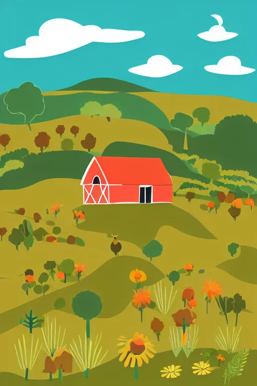 Image similar to minimalist boho style art of colorful farm land, illustration, vector art