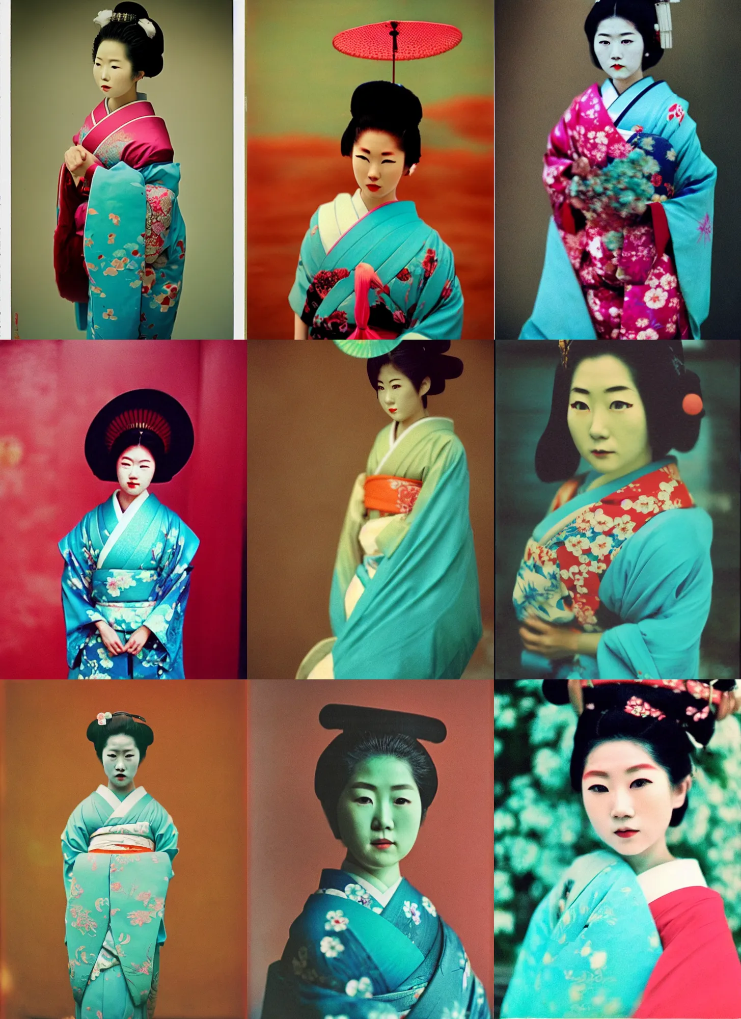 Prompt: Portrait Photograph of a Japanese Geisha Lomochrome Turquoise 100-400