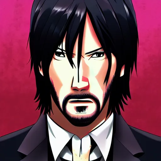 Image similar to portrait of John Wick in anime style, anime, detailed face, Anime