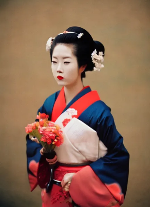 Prompt: Portrait Photograph of a Japanese Geisha Konica Minolta Pro 200S