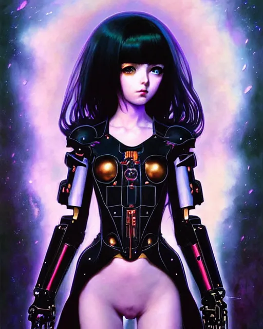 Image similar to portrait of beautiful cute goth girl in warhammer cyber armor, art by kuvshinov ilya and wayne barlowe and gustav klimt and artgerm and wlop