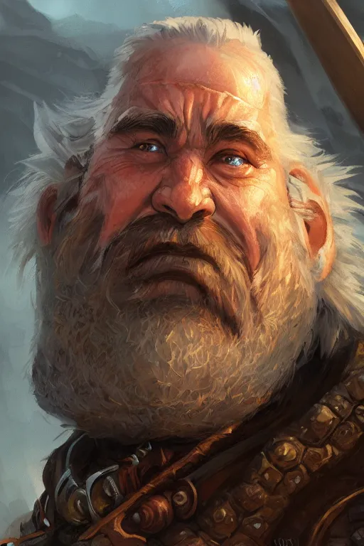 Image similar to dungeons and dragons dwarf warrior character closeup portrait, dramatic light, lake background, 2 0 0 mm focal length, painted by stanley lau, painted by greg rutkowski, painted by stanley artgerm, digital art, trending on artstation