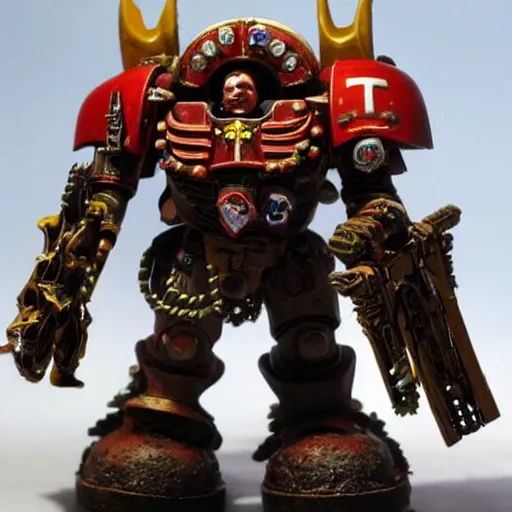 Image similar to François Hollande as a Warhammer 40K dreadnought