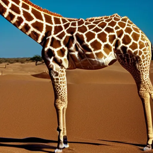 Prompt: a giraffe made of sand