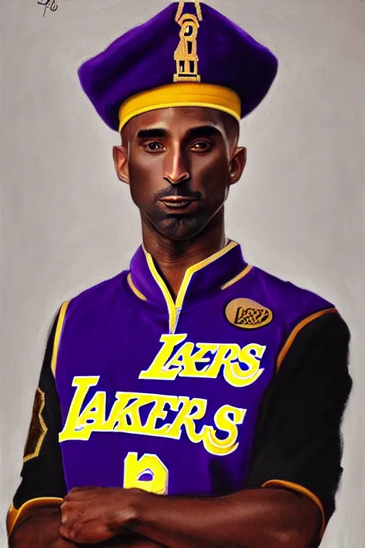 Prompt: full body portrait of the dictator of the los angeles lakers, 1 8 8 9, in full military garb, kobe bryant, oil on canvas by william sidney mount, trending on artstation