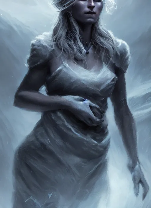 Image similar to ( hyperrealist nordic drow full body wallpaper on a windy storm planet ) by daniel f. gerhartz and matt stewart, photorealistic, dynamic lighting, bet face, very detalided body, beautiful, perfect factions, trending on artstation, poster, volumetric lighting, 4 k, award winning