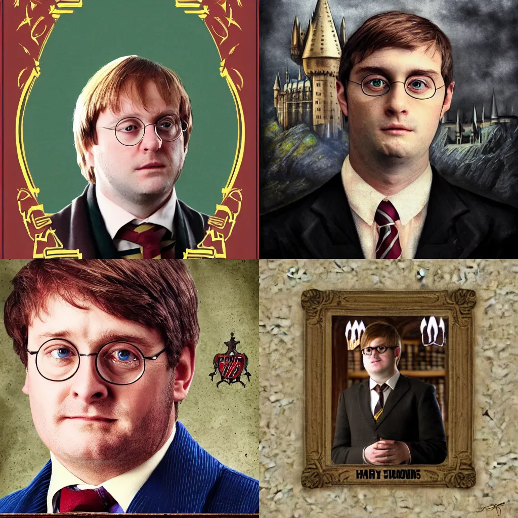 Prompt: portrait of Francois Holland in Harry Potter style, background Hogwarts