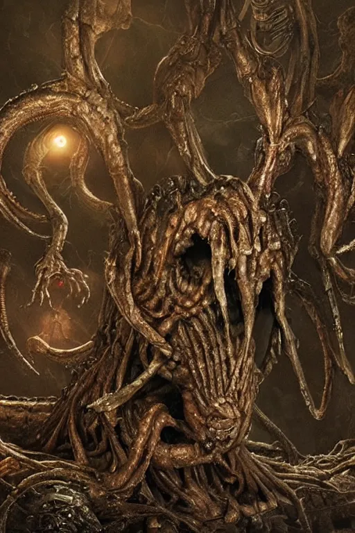 Image similar to rupert murdoch as a worm monster, photorealistic, cinematic lighting, highly detailed, very intricate, by guillermo del toro and hr giger