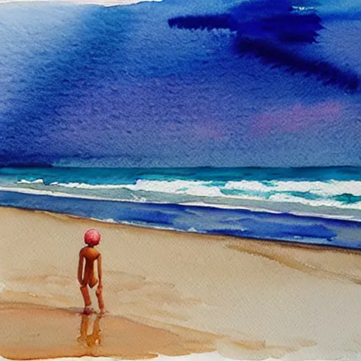 Prompt: one more sleep until the beach, watercolor painting, hyperrealism