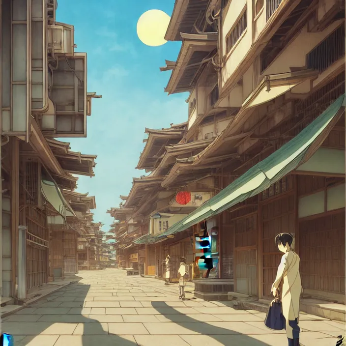 Image similar to empty japanese city, spring, in the style of studio ghibli, j. c. leyendecker, greg rutkowski, artem