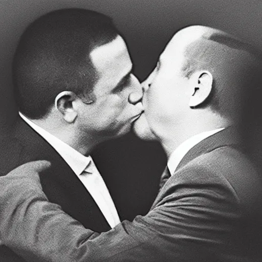 Image similar to benjamin netanyahu kissing naftali bennet, realistic, detailed