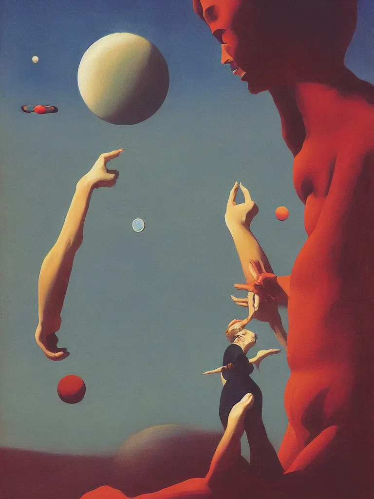 Image similar to woman wearing astronout suit and catch a planet on her hand edward hopper and james gilleard, zdzislaw beksinski highly detailed