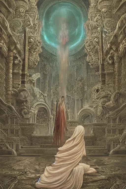 Image similar to intricate, amazing, retro vintage and romanticism, painting by natelle quek, soft color palette, cinematic, highly detailed, space sci - fi of ancient religion