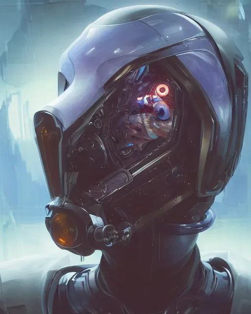 Prompt: Full shot of a cyberpunk squid monster astronaut defined facial features, symmetrical facial features. By Ruan Jia and Artgerm and Range Murata and WLOP and Ross Tran and William-Adolphe Bouguereau and beeple. Key Art. Fantasy Illustration. award winning, Artstation, intricate details, realistic, Hyperdetailed, 8k resolution.