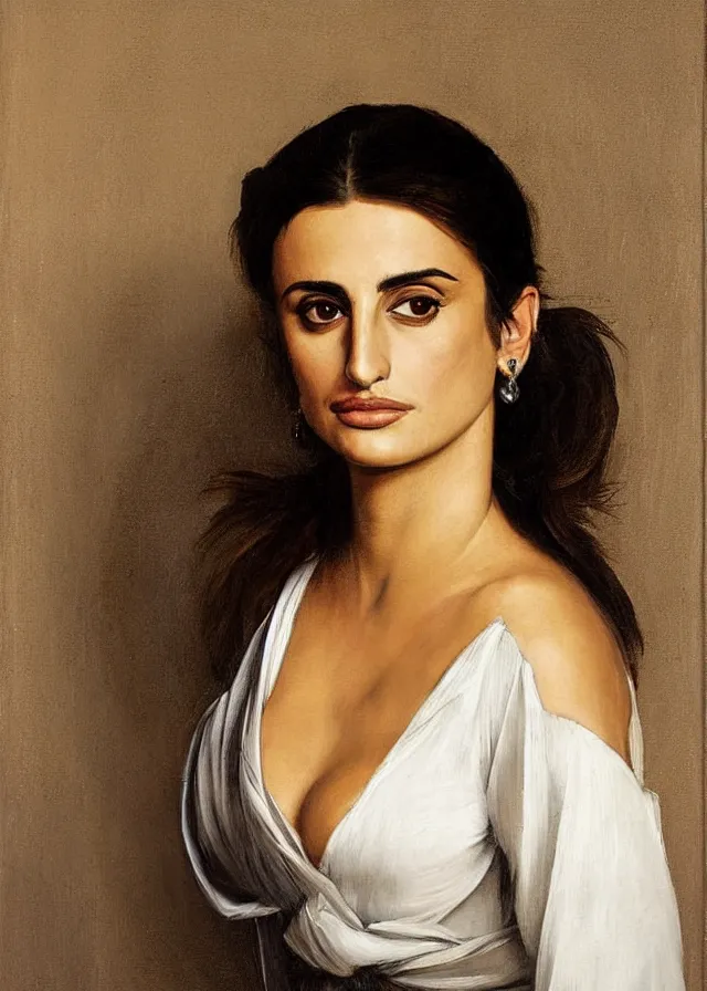 Image similar to portrait of penelope cruz, artwork by caravaggio