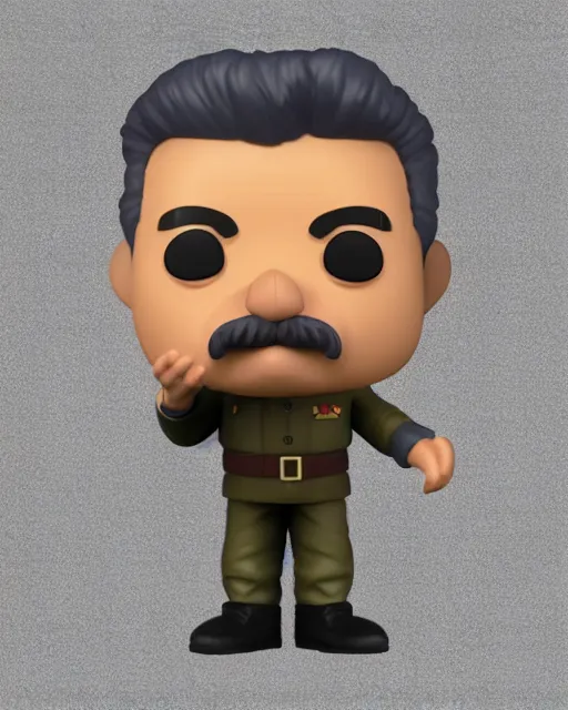 Prompt: full body 3d render of joseph stalin as a funko pop, studio lighting, white background, blender, trending on artstation, 8k, highly detailed