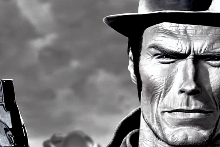 Image similar to clint eastwood as superman in the good the bad and the ugly