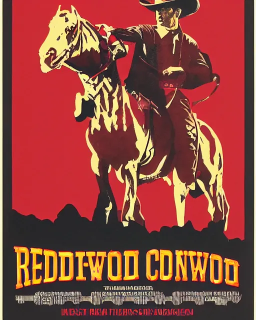 Prompt: a poster for a 1 9 6 0 s spaghetti western called red cowboy