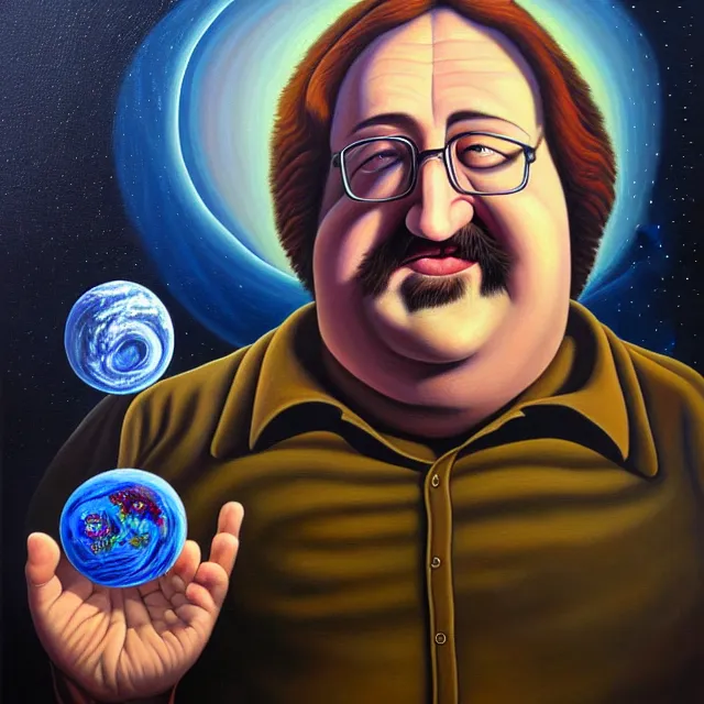 Prompt: an oil on canvas portrait painting of gabe newell, surrealism, surrealist, cosmic horror, rob gonsalves, high detail