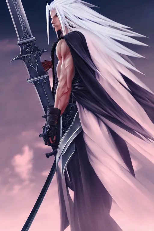 Image similar to sephiroth from final fantasy full view character design, highly detailed, wlop style, artstation, soft light, sharp focus, illustration