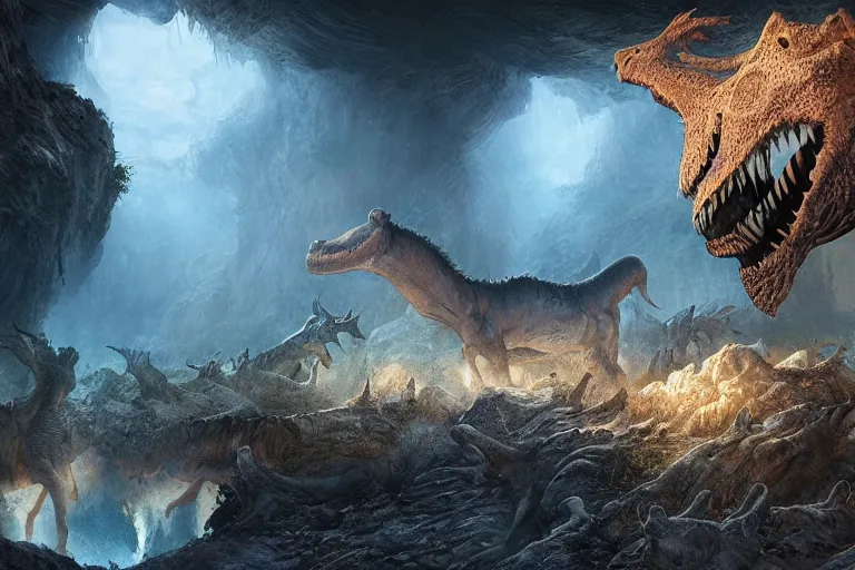 Image similar to the most amazing dream you ever had about cenozoic paleoart, hyper realistic, ambient lighting, concept art, intricate, hyper detailed, smooth, dynamic volumetric lighting, octane, cinematic