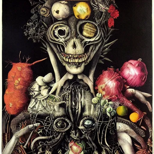 Image similar to post - punk new age album cover, magic, apocalypse, psychedelic, psychonaut, black white pink, magic, giger h. r., giuseppe arcimboldo