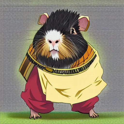 Image similar to a guinea pig wearing a samurai armour, in the style of anime