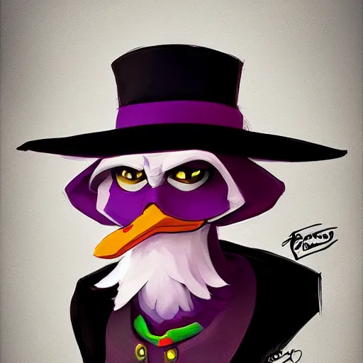 Prompt: darkwing duck portrait trending art station, digital painting, by artgerm and greg rutkowski