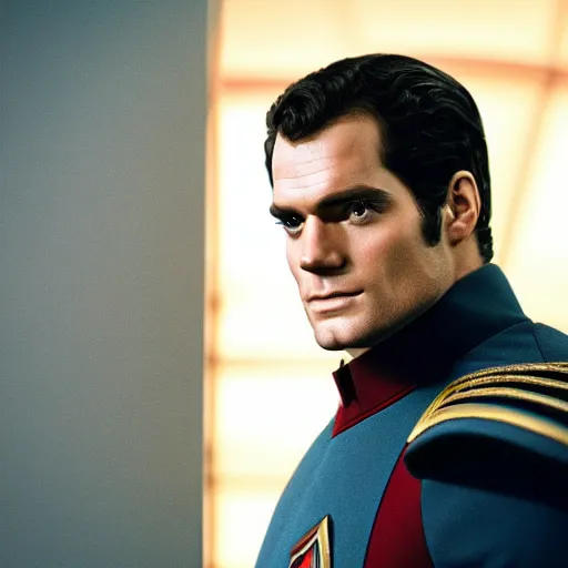 Image similar to a full body photograph of henry cavill as a star fleet captain from star trek next generation, full dress uniform, symmetrical face, extreme realism and detail, 8 k, completely framed, direct lighting, 3 5 mm photo, photorealistic, sharp focus