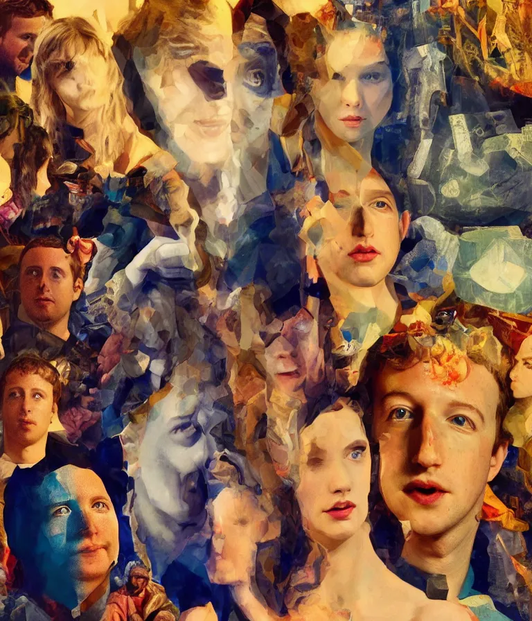 Prompt: beautiful fantasy movie poster made for the film greece starring taylor swift and mark zuckerberg and jeff bezos and elon musk, minimalist oil paint and ink collage by man ray and marcel duchamp, vivid color trending on artstation cinematic lighting collage!! 8 k