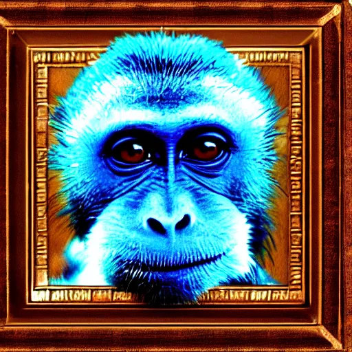 Image similar to astraunaute monkey, deep photo, background soft blue