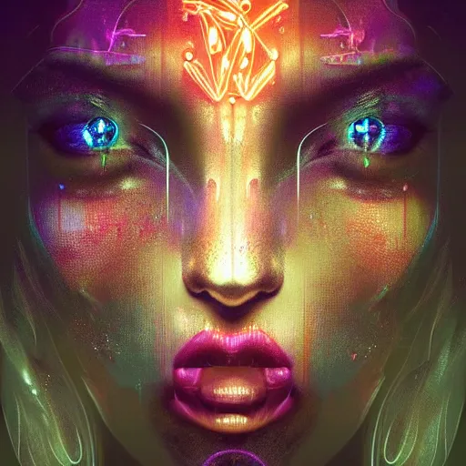 Prompt: fantasy abstract neon faces on a 8k dark background, pattern, by Josan Gonzalez and Bastien Lecouffe-Deharme, so realistic and stunning, untouchable, small brush, elegant.