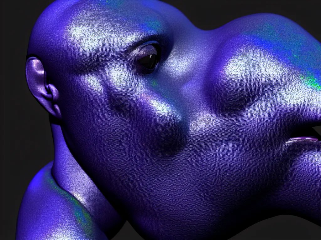Image similar to a 3 d render of a mannequin head with a beautiful large eastern indigo snake, iridescent scales, 4 k, trending on artstation, award winning, photorealistic, volumetric lighting, octane render,