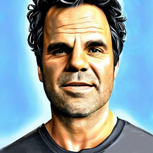 Image similar to portrait of mark ruffalo, highly detailed, centered, solid color background, digital painting